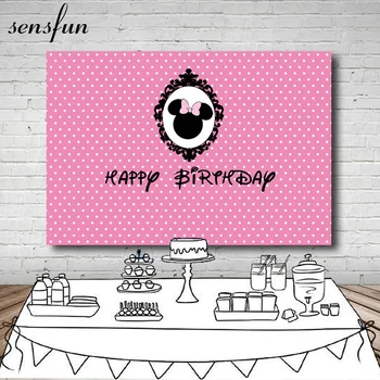 

Sensfun Pink White Polka Dots Minnie Backdrop For Photo Studio Black Frame Girls Birthday Party Backgrounds 7x5FT Vinyl