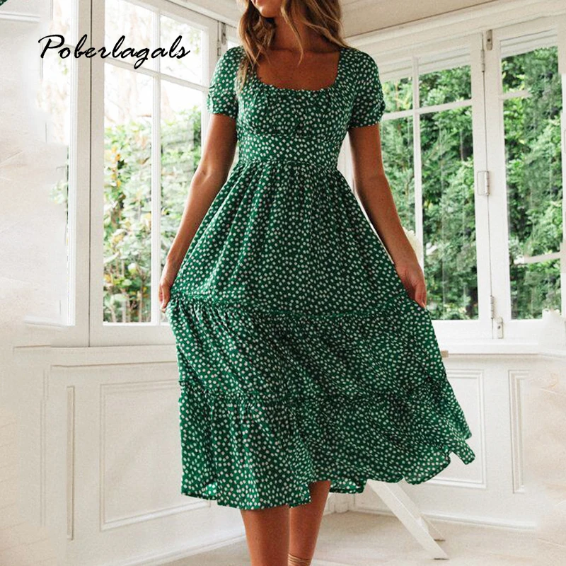 Sexy Vintage Female Square collar Dress Green Summer 2019 Casual puff sleeve Dresses Beach Bohemian Ruffle Dress Vestidos
Sexy Vintage Female Square collar Dress Green Summer 2019 Casual puff sleeve Dresses Beach Bohemian Ruffle Dress Vestidos
