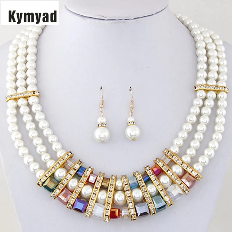 Kymyad Imitation Pearl Jewelry Sets Wedding Jewelry Set Mulit layer Bridal Crystal Necklace Set Earrings For Women Bijoux 
Kymyad Imitation Pearl Jewelry Sets Wedding Jewelry Set Mulit layer Bridal Crystal Necklace Set Earrings For Women Bijoux