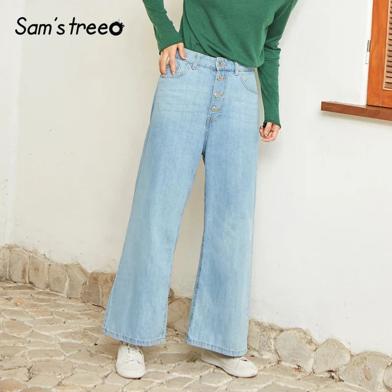 Samstree Simple Women Jeans Cotton Button Wide Leg Pants Full Length Female Loose Blue Jeans Casual Ladies Bottom
Samstree Simple Women Jeans Cotton Button Wide Leg Pants Full Length Female Loose Blue Jeans Casual Ladies Bottom