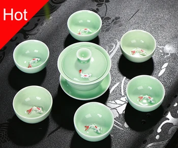 Kung Fu Tea set Include 1 Pot 6 Cups,Gai wan celadon fish teaset ceramic teapot kettle,fish in tea cup chinese gifts for friend
Kung Fu Tea set Include 1 Pot 6 Cups,Gai wan celadon fish teaset ceramic teapot kettle,fish in tea cup chinese gifts for friend