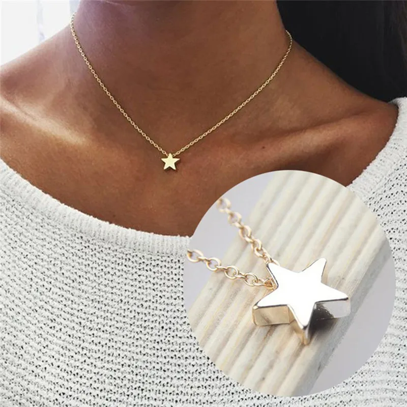 Women Five-pointed Star Pendant Choker Necklaces Silver Gold Color Necklace Jewelry Simple Stylish Chain Crescent
Women Five-pointed Star Pendant Choker Necklaces Silver Gold Color Necklace Jewelry Simple Stylish Chain Crescent
