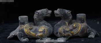 8" Old Chinese Antique Bronze Gilt Pixiu Guardian Brave Troops Beast Statue Pair
8" Old Chinese Antique Bronze Gilt Pixiu Guardian Brave Troops Beast Statue Pair