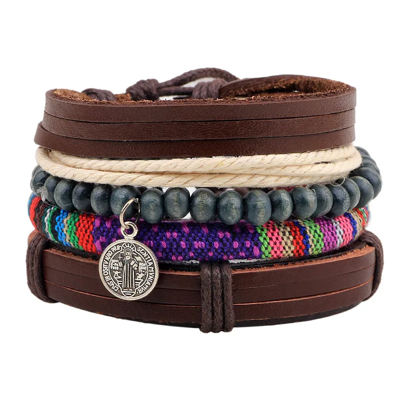 4pcs/set Handmade Boho Gypsy Hippie Brown Leather Rope Cord Beige Wood Bead Religion Charm Stacked Wrap Layers Bracelets for Man
4pcs/set Handmade Boho Gypsy Hippie Brown Leather Rope Cord Beige Wood Bead Religion Charm Stacked Wrap Layers Bracelets for Man