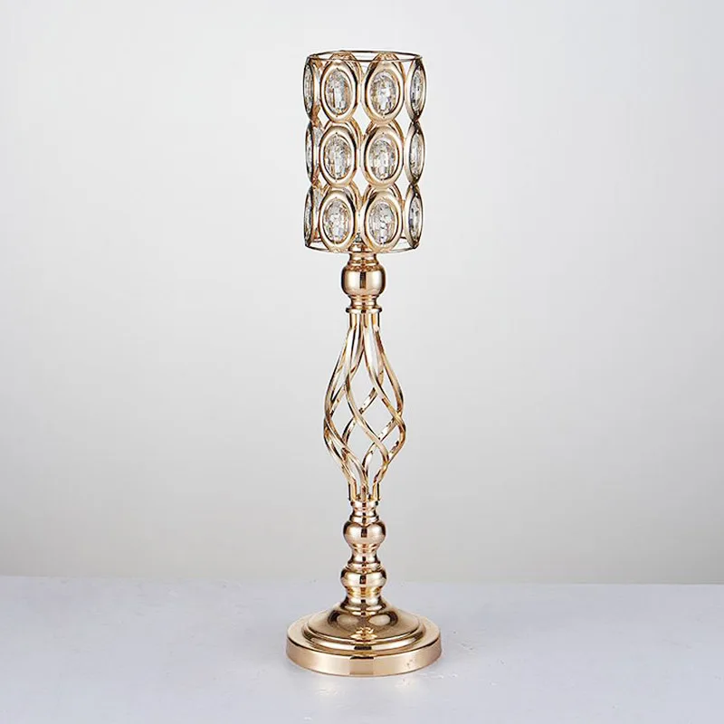 Metal Gold Candle Holders Road Lead Table Centerpiece Stand Pillar Candlestick For Wedding Candelabra Flowers Vases
