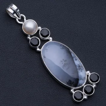 Natural Dendritic Opal,Black Onyx and River Pearl 925 Sterling Silver Pendant 2 1/2" P0537
Natural Dendritic Opal,Black Onyx and River Pearl 925 Sterling Silver Pendant 2 1/2" P0537