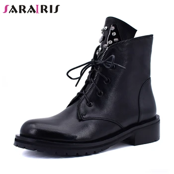 SARAIRIS New woman Boots Wide Med Heels Metal Decoration Cross Tied Zip Shoes Woman Casual Winter Ankle Boots Big Size 34-42
SARAIRIS New woman Boots Wide Med Heels Metal Decoration Cross Tied Zip Shoes Woman Casual Winter Ankle Boots Big Size 34-42