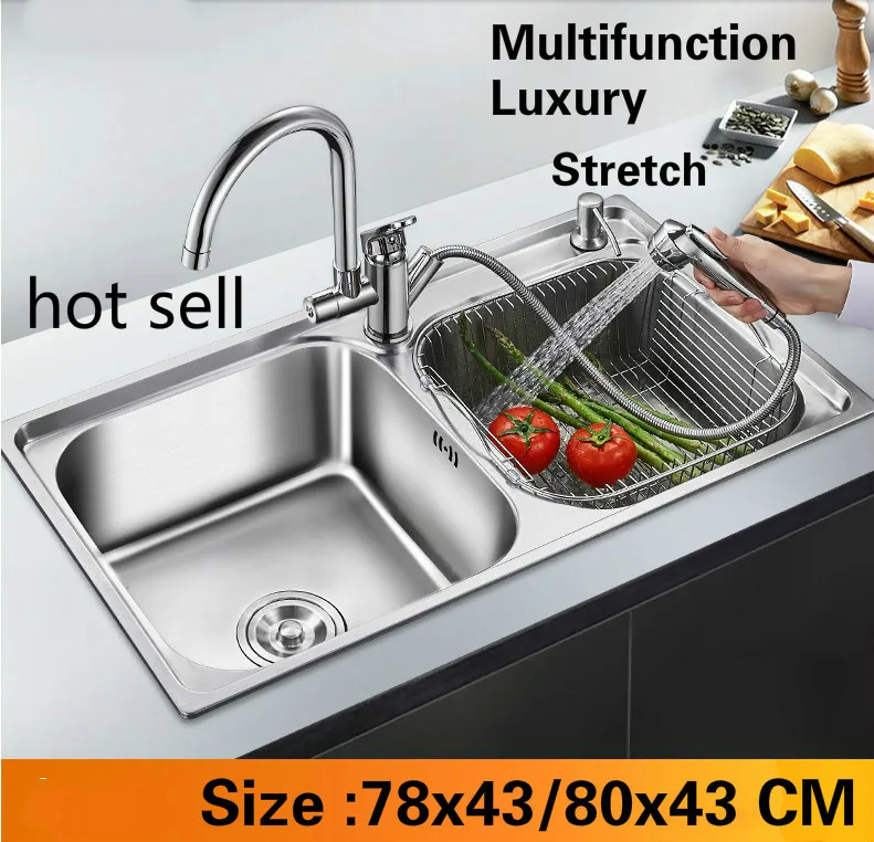 

Free shipping Apartment multifunction do the dishes kitchen double groove sink 304 stainless steel big hot sell 78x43/80x43 CM