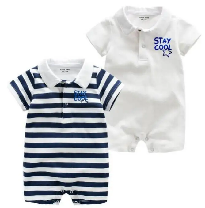 Retail one piece Turn-down Collar Striped Baby Rompers Short sleeve toddler kids summer clothes letter STAY COOL newborn baby
Retail one piece Turn-down Collar Striped Baby Rompers Short sleeve toddler kids summer clothes letter STAY COOL newborn baby