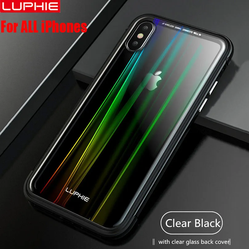 

Fashion Aurora Ultra Thin Aluminum Metal Case For iPhone XS Max XR X 7 8 Plus Transparent 9H Glass Cover Armor IPXM6