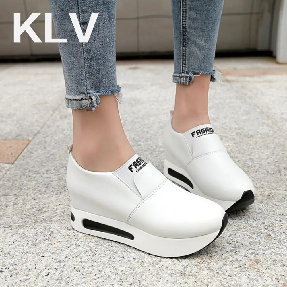 

Women Creepers Spring Increasing Height Shoes Casual Slip On Moccasins Platform Wedge Heel Fashion Elastic Band Footwear #89