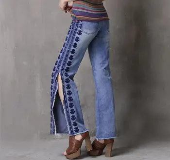 Women Ethnic Vintage Embroidery Jeans good quality cotton Ripped Side Split Wide leg pants 2019 spring summer new jeans gx198
Women Ethnic Vintage Embroidery Jeans good quality cotton Ripped Side Split Wide leg pants 2019 spring summer new jeans gx198