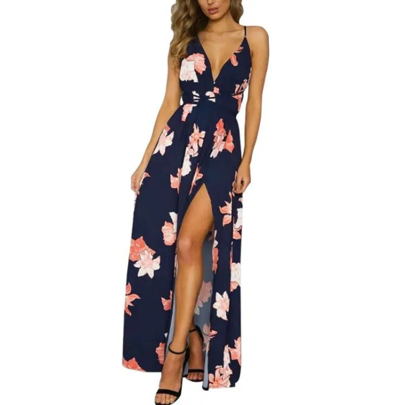 JOYINPARTY boho длинное шифоновое платье с глубоким v-образным вырезом сзади летнее