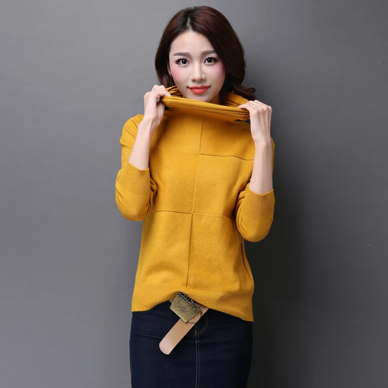 High Quality Autumn And Winter Fashion Plaid Sweaters Ladies Pure Color Slim Turtleneck Cashmere Sweater | Женская одежда