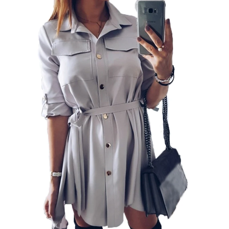 Buttons Casual Turn-down Collar Women Mini Shirt Dress Solid Spring Femme Sashes Shirt Girl Leisure Autumn Shirts Dresses GV118
Buttons Casual Turn-down Collar Women Mini Shirt Dress Solid Spring Femme Sashes Shirt Girl Leisure Autumn Shirts Dresses GV118
