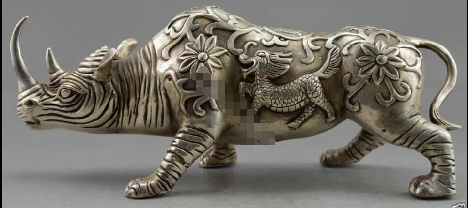 24++Collectible Decorated Old Handwork Tibet Silver Carved Big Rhinoceros Statue 
24++Collectible Decorated Old Handwork Tibet Silver Carved Big Rhinoceros Statue