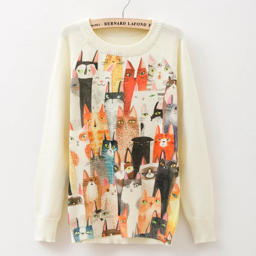 2016 new novelty Cartoon Cats printed women sweaters long sleeved O-neck Autumn & Spring fashion girls knitting wear
2016 new novelty Cartoon Cats printed women sweaters long sleeved O-neck Autumn & Spring fashion girls knitting wear