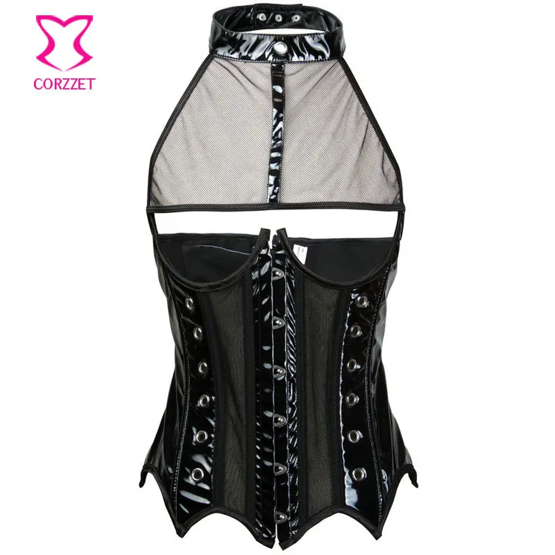 Black PVC Leather & Mesh Halter Cupless Underbust Corset Steampunk Clothing Waist Trainer Corsets Vest Top Corselete Feminino
Black PVC Leather & Mesh Halter Cupless Underbust Corset Steampunk Clothing Waist Trainer Corsets Vest Top Corselete Feminino
