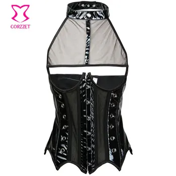 Black PVC Leather & Mesh Halter Cupless Underbust Corset Steampunk Clothing Waist Trainer Corsets Vest Top Corselete Feminino
Black PVC Leather & Mesh Halter Cupless Underbust Corset Steampunk Clothing Waist Trainer Corsets Vest Top Corselete Feminino
