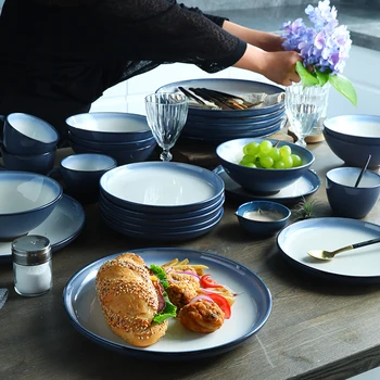 

Gradient Dinnerware Set Ceramic Plates Bowls And Cups Restaurant Steak Bread Tray Household Soup Bowl Elegant Drinking Cup 1pcs