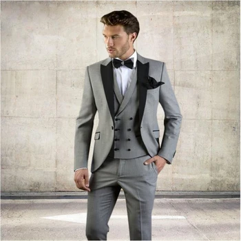 (Blazer+Pants+Vest)2019 Grey Men Suit Slim Fit Jacket With Black Tuxedo Custom Made Blazer Wedding Groom Suits costume homme
(Blazer+Pants+Vest)2019 Grey Men Suit Slim Fit Jacket With Black Tuxedo Custom Made Blazer Wedding Groom Suits costume homme