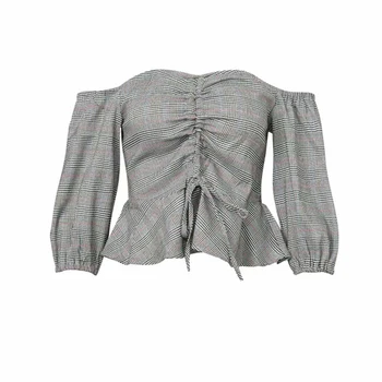 England Style Vintage Plaid Off Shoulder Three Quarter Top Tee Slash Waist Sexy Front Drawstring Deisn Women Top T-shirt
England Style Vintage Plaid Off Shoulder Three Quarter Top Tee Slash Waist Sexy Front Drawstring Deisn Women Top T-shirt