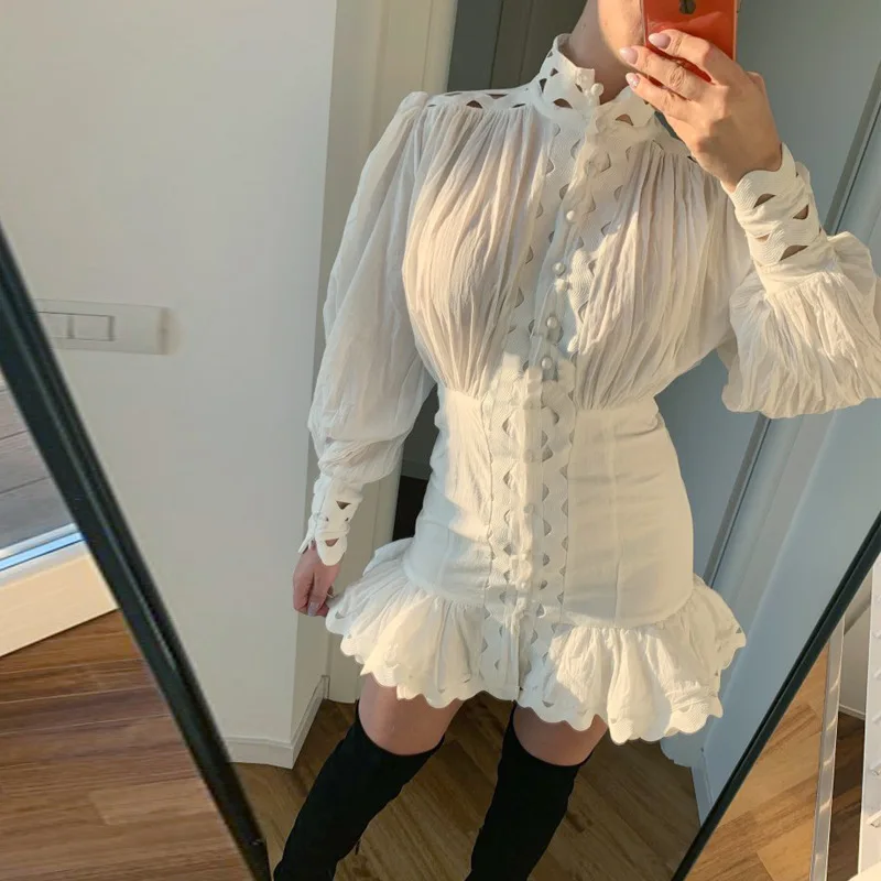 Bodycon Dress Female Lantern Long Sleeve High Waist Hollow Out Ruffle Hem Shirt Dresses Women 2019 Autumn Fashion lace dress
Bodycon Dress Female Lantern Long Sleeve High Waist Hollow Out Ruffle Hem Shirt Dresses Women 2019 Autumn Fashion lace dress