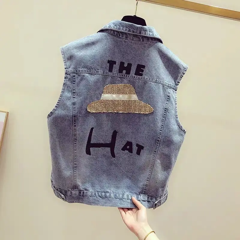 MUMUZI Women vest Fashion denim waistcoat Slim cotton vest 2019 beaded back hat Vests Female Sleeveless Waistcoat jean jackets
MUMUZI Women vest Fashion denim waistcoat Slim cotton vest 2019 beaded back hat Vests Female Sleeveless Waistcoat jean jackets
