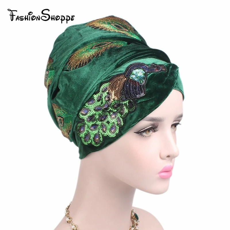 New Luxury Women elegant sequined peacock embroidery Long Velvet Turban Nigerian Turban Head Wraps Hijab Head Scarf Turbante
New Luxury Women elegant sequined peacock embroidery Long Velvet Turban Nigerian Turban Head Wraps Hijab Head Scarf Turbante