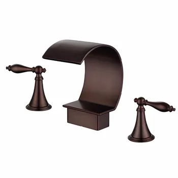 

Free ship Deck Mount Waterfall Bathroom widespead 3 Holes Bath Tub Faucet mixer tap in Oil Rubbed Bronze lever handles tap