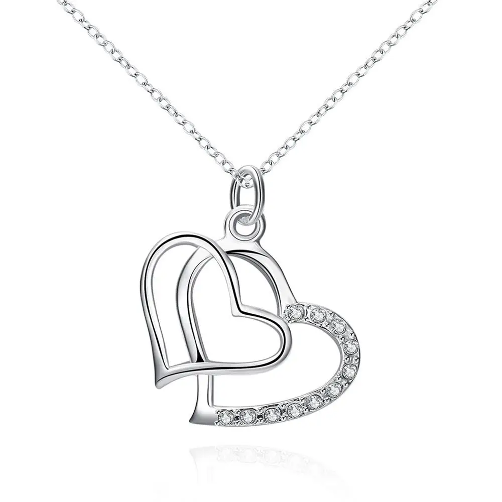 Hot sale silver plated pendant for gift Inlaid stone double heart pendant simple silver pendant Women Bijoux Collier Femme
Hot sale silver plated pendant for gift Inlaid stone double heart pendant simple silver pendant Women Bijoux Collier Femme