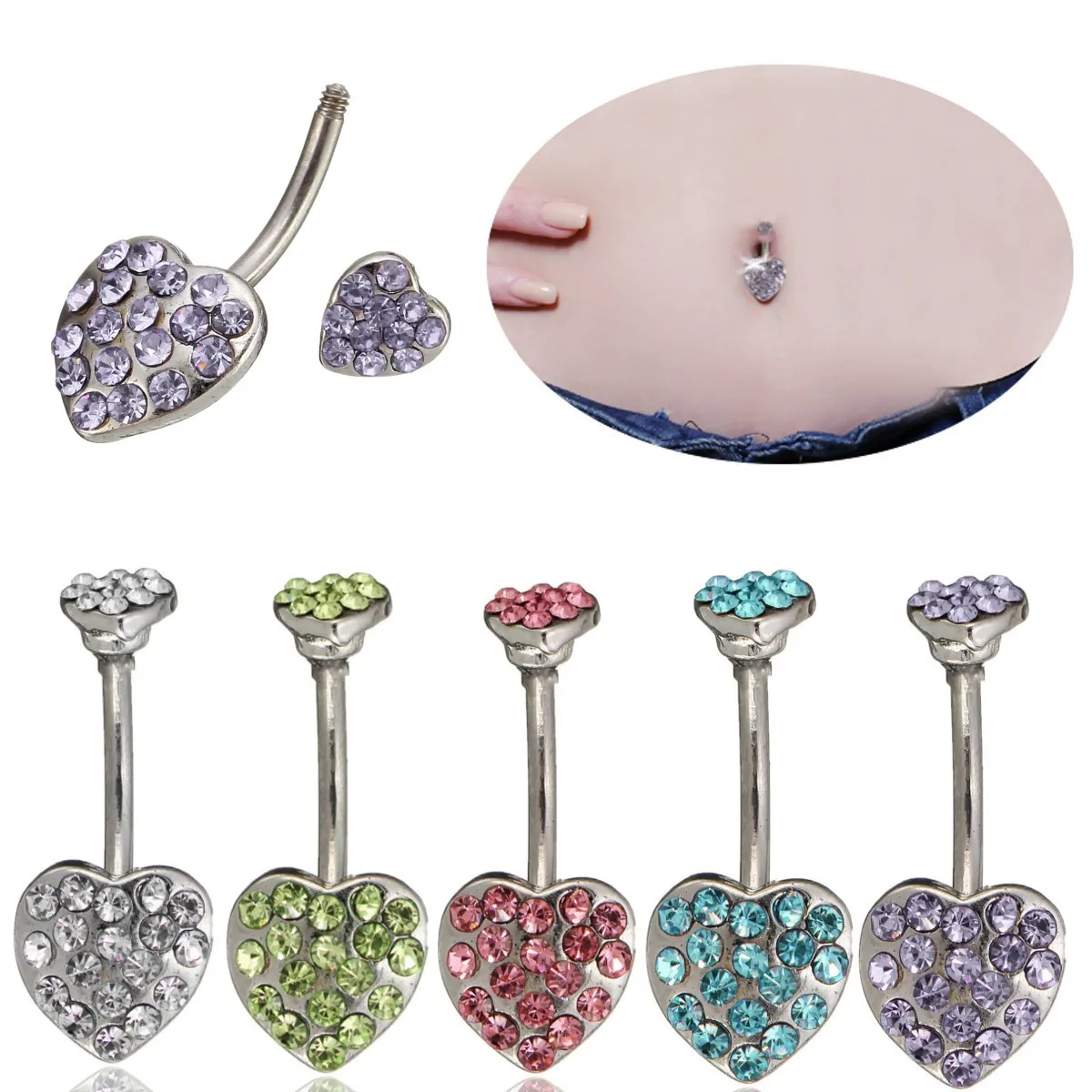 1Pcs Heart Crystal Belly Button Rings Belly Bar Navel Piercing Jewelry Hot Summer Women Jewelry Navel Piercing Belly
1Pcs Heart Crystal Belly Button Rings Belly Bar Navel Piercing Jewelry Hot Summer Women Jewelry Navel Piercing Belly
