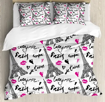 Paris Duvet Cover Set , Eiffel Tower with Lipstick Valentine's Heart Quotes Love Touristic Architecture, 4 Piece Bedding Set
Paris Duvet Cover Set , Eiffel Tower with Lipstick Valentine's Heart Quotes Love Touristic Architecture, 4 Piece Bedding Set