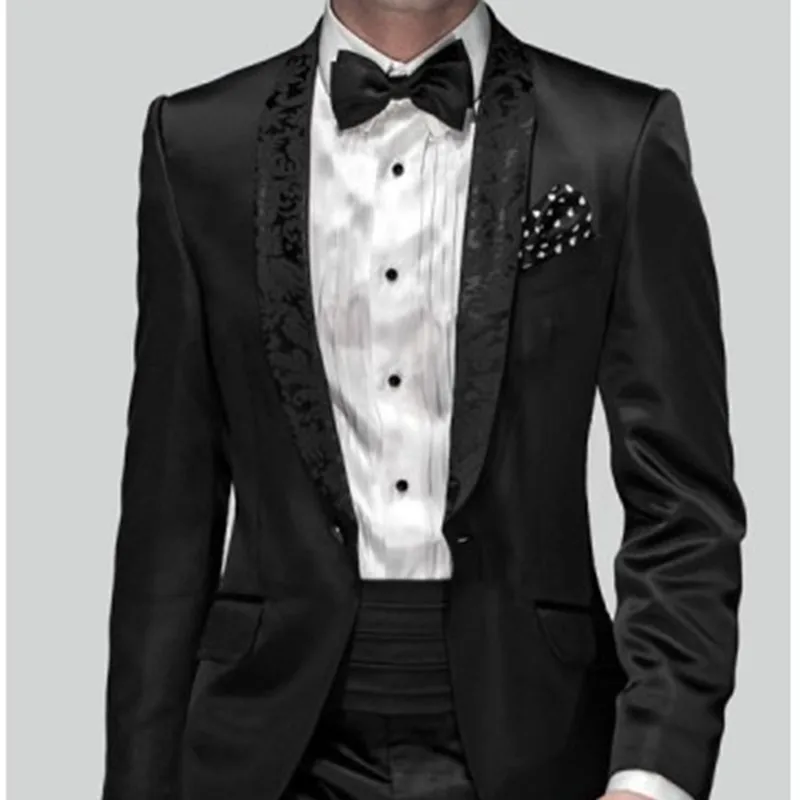 

Handsome Men Suits Groomsmen Shawl Lapel Groom Tuxedos One Button black Wedding tuxedo jacket Suit (Jacket+Pants+Tie+Girdle)2017