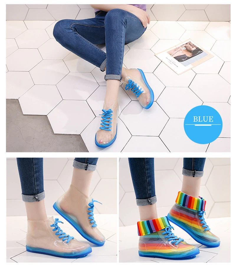 Fashion Jelly Transparent Shoes Cute Adult Women Rain Boots Korean Waterproof Female Shoes Non-slip Rubber Lady Shoes Ankle Boot (2)