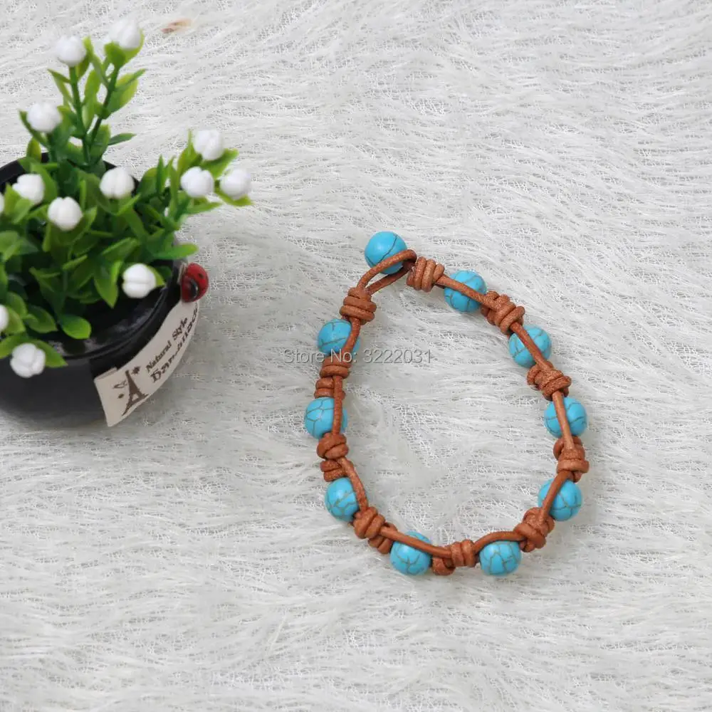 blue stones leather bangles