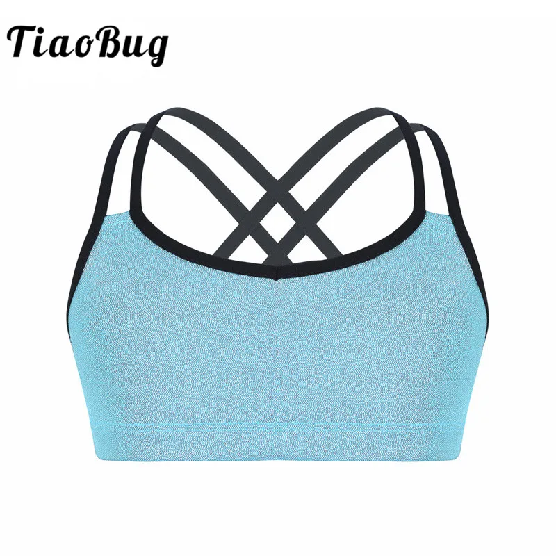 

TiaoBug Kids Glittery Metallic Camis Crop Top for Girls Ballet Dance Gymnastics Tops Ballerina Stage Performance Kids Dance Wear