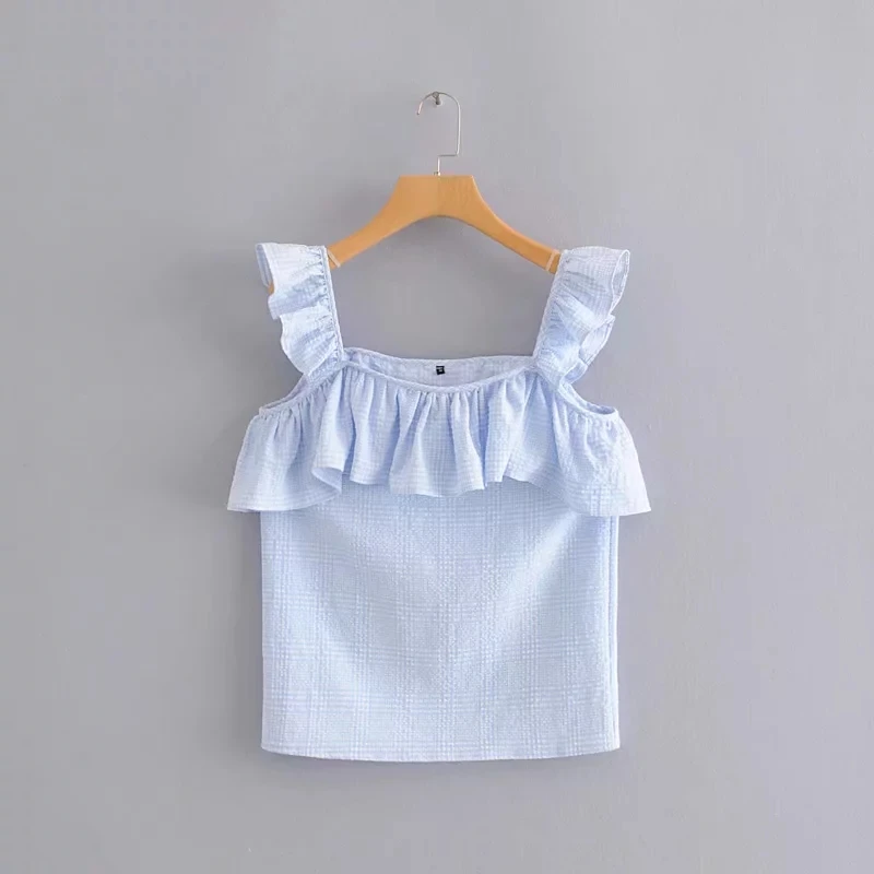 Women Cascading Ruffle Sleeveless Plaid Vest Blouse Female Simple Shirt 2019 Summer Loose Tops S5870
Women Cascading Ruffle Sleeveless Plaid Vest Blouse Female Simple Shirt 2019 Summer Loose Tops S5870