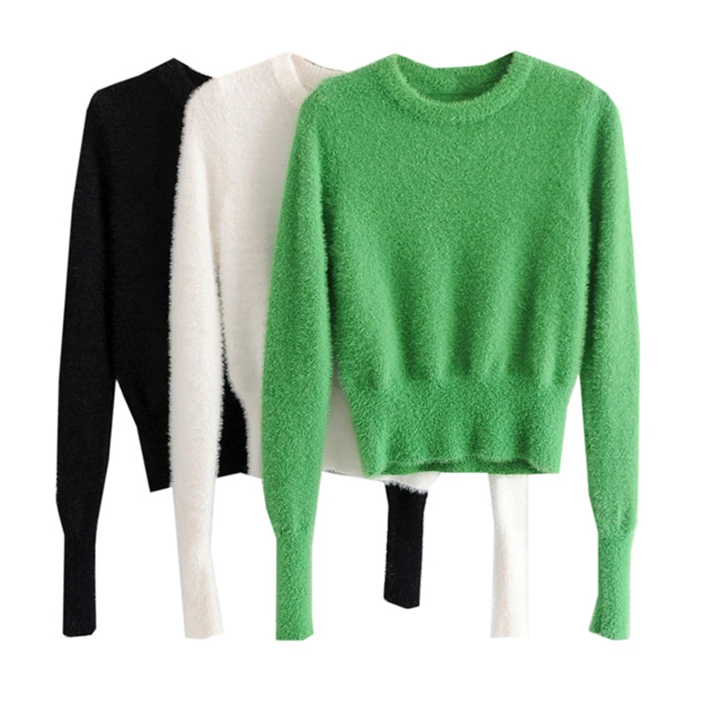Chic Women Cropped Sweater Fake Mink Cashmere Short Sweater Female Spring Autumn Crew Neck Sweaters Pullovers Tops white black
Chic Women Cropped Sweater Fake Mink Cashmere Short Sweater Female Spring Autumn Crew Neck Sweaters Pullovers Tops white black