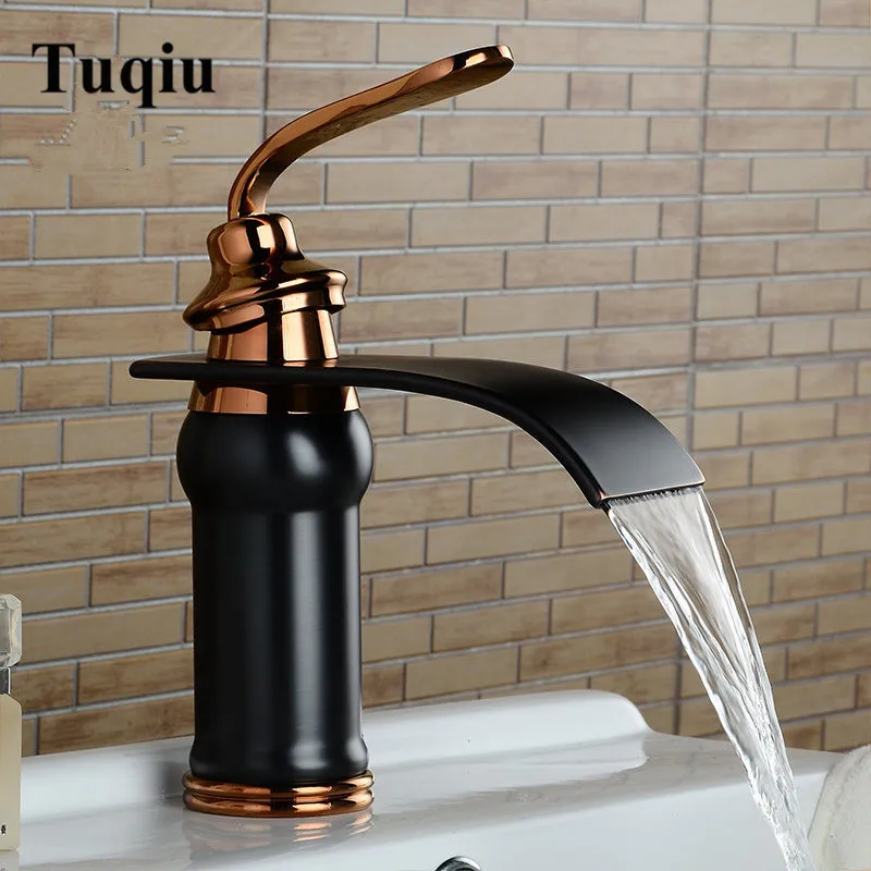 Basin-Faucet-Solid-Brass-Oil-Rubbed-Bronze-Waterfall-Bathroom-Sink-Faucet-Big-Square-Spout-Mixer-Tap