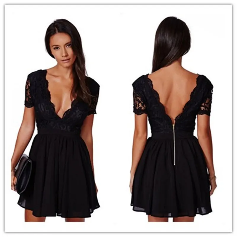 2019 Summer Sexy Black Deep V-Neck Lace Patchwork Dress Women's Short Sleeve Slim Chiffon Party Club Dresses vestidos C0421
2019 Summer Sexy Black Deep V-Neck Lace Patchwork Dress Women's Short Sleeve Slim Chiffon Party Club Dresses vestidos C0421
