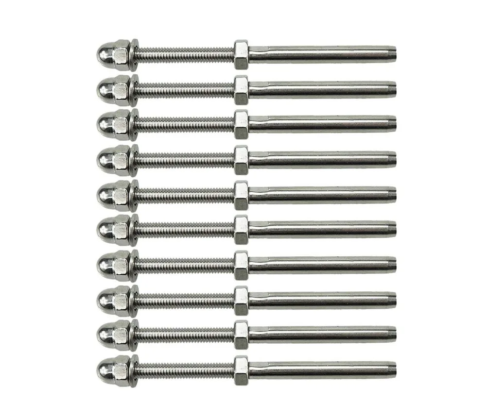 10PCS Railing Swage Threaded Stud Tension End Fitting Terminal 1/8 Cable Deck Railing Hand Swage 316 Stainless Steel
10PCS Railing Swage Threaded Stud Tension End Fitting Terminal 1/8 Cable Deck Railing Hand Swage 316 Stainless Steel