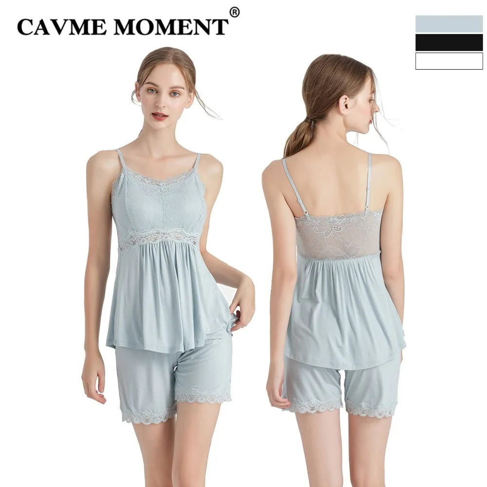 CAVME 2019 Plus Size Summer Modal Sexy Lace Pajama Sets for Women Ladies 2 Pieces Sleepwear Sapaghetti Strap Shorts Solid Color
CAVME 2019 Plus Size Summer Modal Sexy Lace Pajama Sets for Women Ladies 2 Pieces Sleepwear Sapaghetti Strap Shorts Solid Color