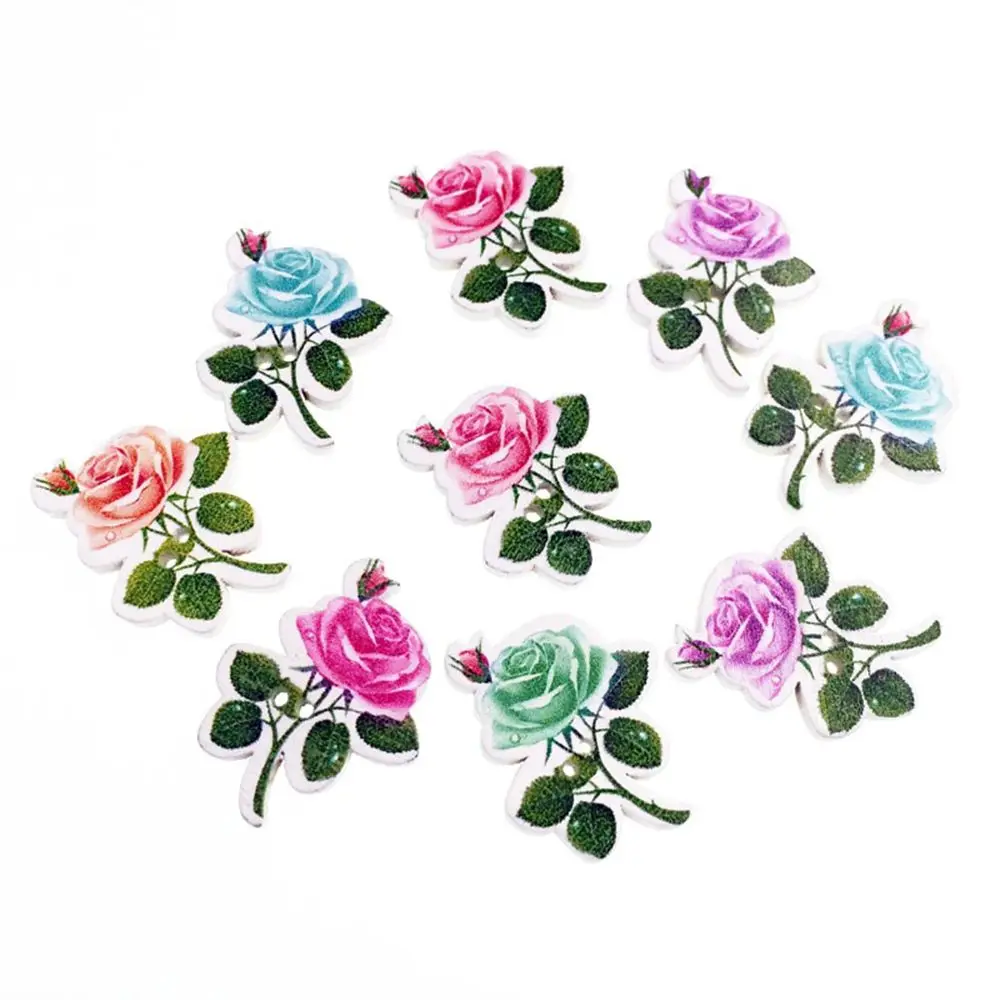 50pcs Multi-color Rose Flower Buttons 2 Holes 23mm*3mm Wooden DIY Craft for Clothes Sewing Scrapbooking Accessories | Дом и сад