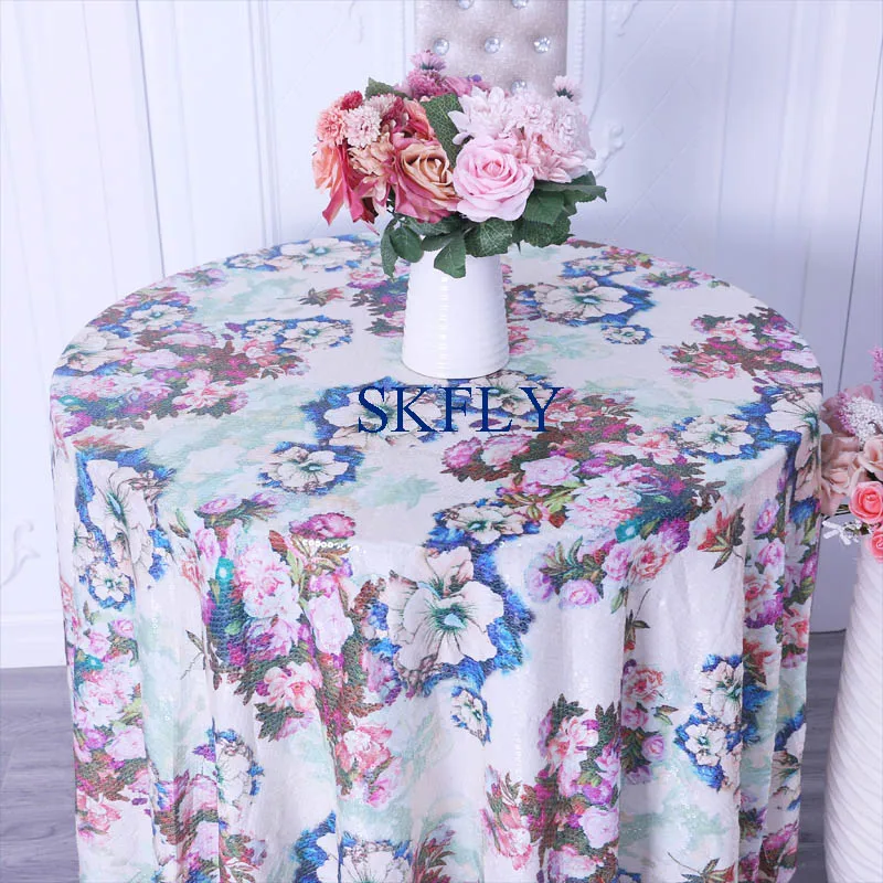 CL070F New good quality 2019 unique custom made birthday party printed floral fabric with sequin wedding round bridal table line 
CL070F New good quality 2019 unique custom made birthday party printed floral fabric with sequin wedding round bridal table line