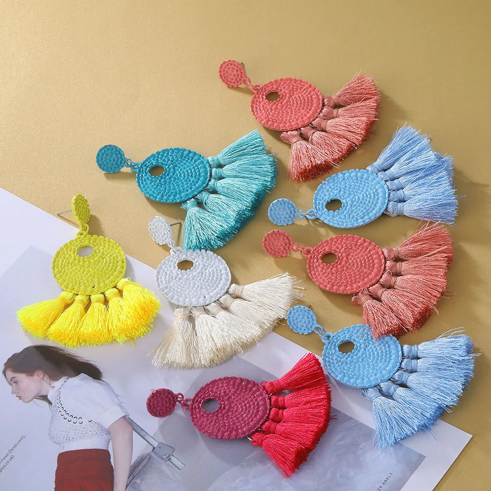 SOUQ Bohemian Tassel Round Big Circle Earrings For Women National Wind Red Black White Blue Green Yellow Alloy Pendant Hook Earr
SOUQ Bohemian Tassel Round Big Circle Earrings For Women National Wind Red Black White Blue Green Yellow Alloy Pendant Hook Earr
