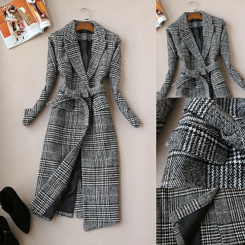2019 New Fashion Autumn Winter Women Grey Plaid Notched Medium Long Woolen Coat Lace-up Slim Covered Button Wool Jacket Outwear
2019 New Fashion Autumn Winter Women Grey Plaid Notched Medium Long Woolen Coat Lace-up Slim Covered Button Wool Jacket Outwear