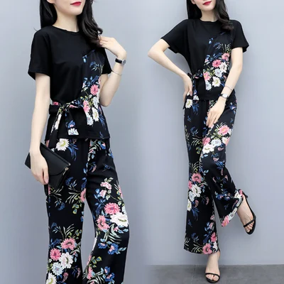 New Arrival 2019 Summer Large Size Women's Short Sleeve Flowers T Shirt Two Piece Set Fashion Printed Wide-Leg Pants Suit Women
New Arrival 2019 Summer Large Size Women's Short Sleeve Flowers T Shirt Two Piece Set Fashion Printed Wide-Leg Pants Suit Women