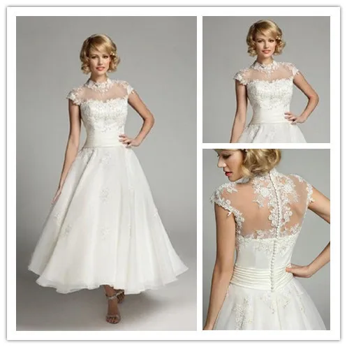 High Neck Tea Length Lace Short Wedding Dress Cap Sleeve Bridal Gown With See Through Back Vestido De Noiva Curto
High Neck Tea Length Lace Short Wedding Dress Cap Sleeve Bridal Gown With See Through Back Vestido De Noiva Curto