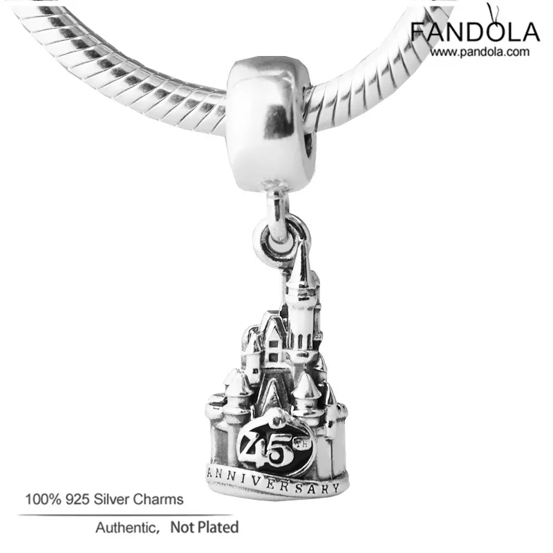 

100% 925 Sterling Silver Castle Magic Kingdom 45th Anniversary Charm Beads for Jewelry Making Fits Original Bracelet Berloque